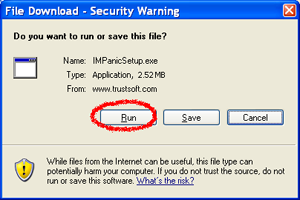 Click Run or Open to Download and Install IM Panic!