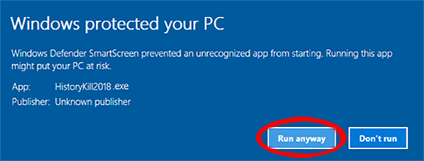 Click Run Anyway to install HistoryKill!